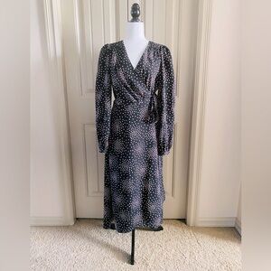 Kate Spade New York Black and Pink Festive Confetti Polka Dot Wrap Dress